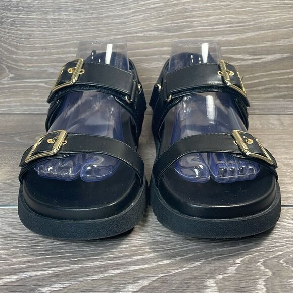 Steve Madden NYC Women’s Sz 9 Double Buckle Black Hook & Loop Slingback Sandals - Picture 2 of 11